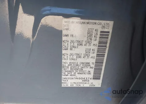 2023 Nissan Frontier Pro-4X 4X4 z USA, uszkodzony, nr VIN 1N6ED1EK7PN604374